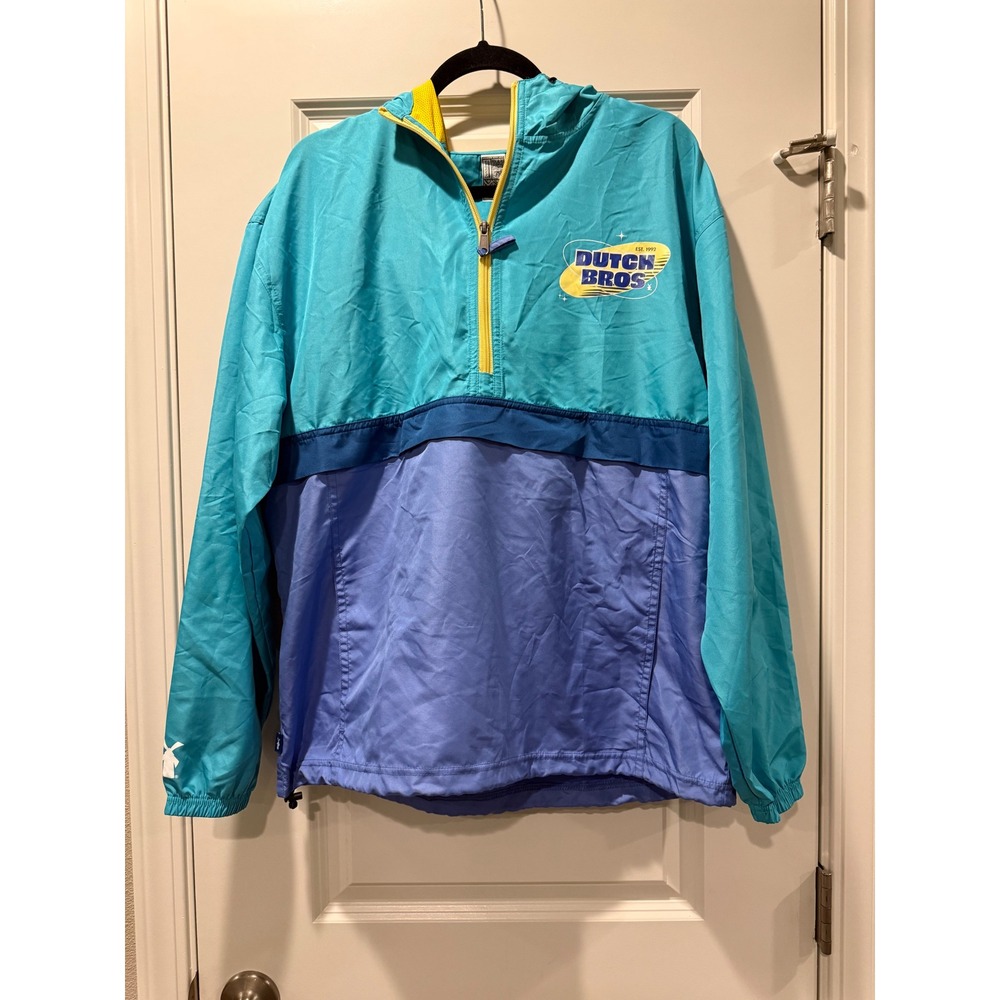 Dutch Bros Coffee Windbreaker Half Zip Pullover Teal‎ Purple Mens Large